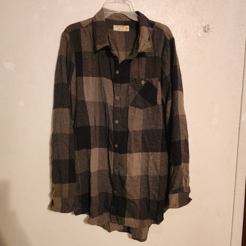 Ruff Hewn Plaid Flannel Long Sleeve Button Up Top Size M